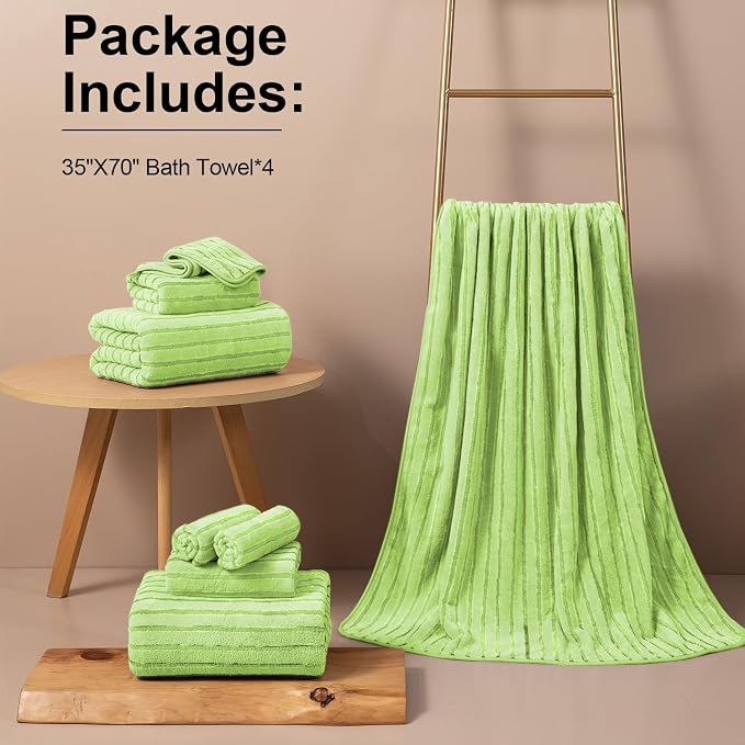 Mistyrose Bath Towels,4 Pack 35"x70" Large Bath Towels Microfiber Absorbent XL Bath Sheets Super Soft Towels for Bathroom Quick Dry Oversized Shower Towels for Family Hotel Spa Gym(Fruit Green - Image 6