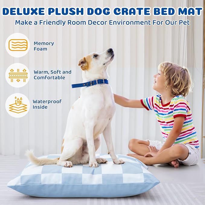 Dog Bed with Removable Washable Cover for Small Dogs Deluxe Plush Dog Crate Beds Comfy Kennel Pad Waterproof Lining and Blue Gel Memory Foam Memory Foam（Blue 30 * 20 * 4in） - Image 3