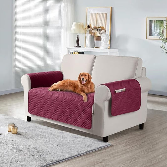 TAOCOCO Waterproof Loveseat Covers for Pets Dogs with Non Slip Backing, Sofa Seat Covers with Side Pocket for 2 Cushion Couch Washable Dog Couch Cover Protector Sofa Slipcovers(Loveseat, Wine) by TAOCOCO