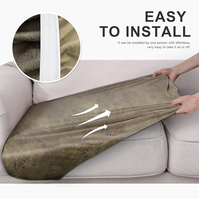 Leather Like Couch Cushion Covers Sofa Slipcovers Sets Couches Furniture Protector Covers for Sectional Armchair Loveseat Stretch Spandex Fabric, Machine Washable (2 Cushion Loveseat, Mustard) - Image 6