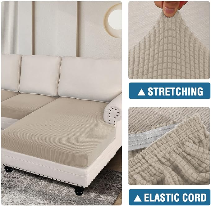 H.VERSAILTEX Sectional Couch Covers 4 Pieces Sofa Seat Cushion Covers L Shape Separate Cushion Couch Chaise Cover for Both Left/Right Sectional Couch (Seat Only: 1 Chaise + 3 Sofa, Island Fossi) - Image 6