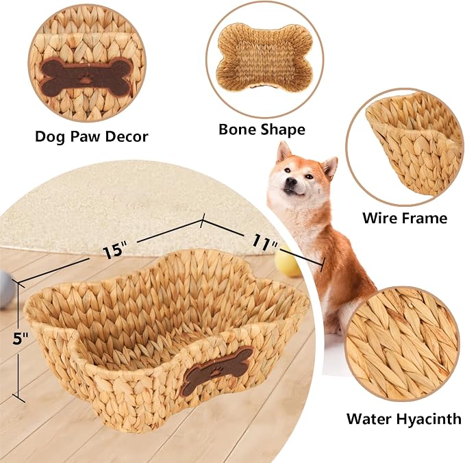 Wicker Basket for Pet Toys, 2 Pack Stylish and Natural Dog and Cat Toy Basket, Dog Storage Organizer with Bone Shape - Image 3