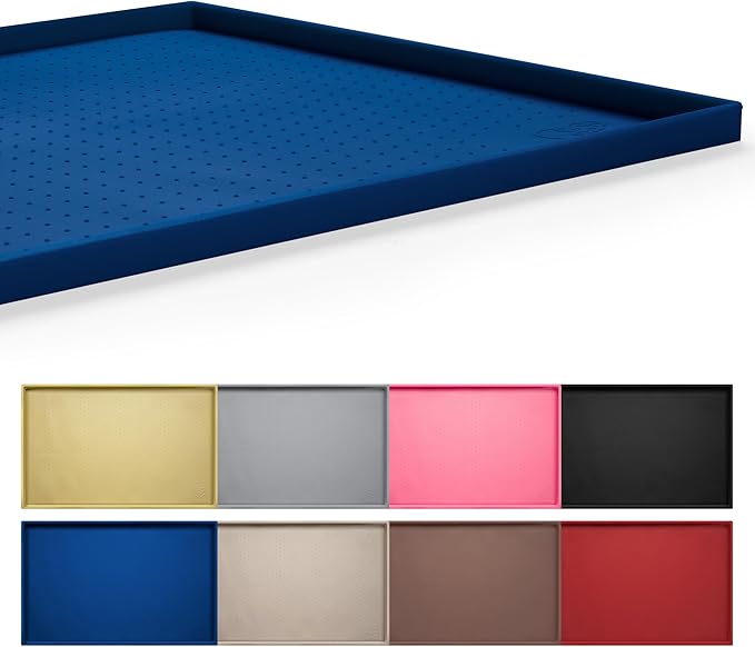 Hubulk Dog Feeding Mat,100% Waterproof Food Grade Silicone Pet Food and Water Bowl Placemat,Dishwasher, High Raised Edge to Prevent Spills,Nonslip Tray to Stop Messes on Floor（28"x18"x0.8", Navy） by Hubulk