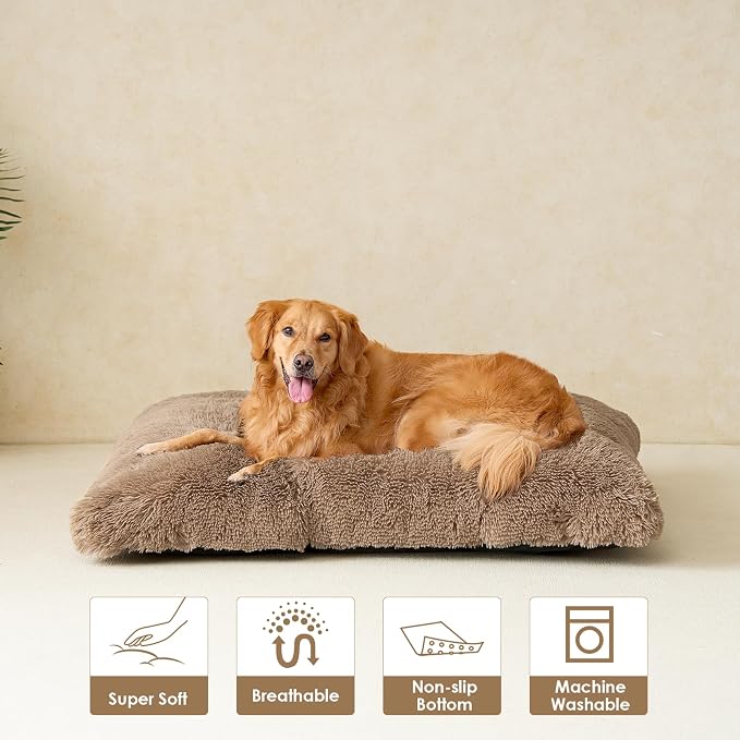 EHEYCIGA Fluffy Dog Crate Bed, Plush Extra Large Plus Dog Pillow, Camel | Xlarge Calming Anti Anxiety Plush Faux Fur Mat for Large size dogs, Washable Soft Warm Plus Dog Pad with Non-Slip Bottom - Image 7