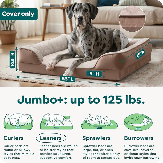 FurHaven Dog Bed Cover Replacement, Sofa-Style Design with Soft, Breathable Fabric for Cozy Comfort, Machine Washable, Jumbo Plus XXL, Plush & Velvet Waves, Brownstone - Image 3