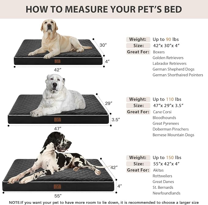 WNPETHOME Orthopedic Waterproof Extra Large Senior Dogs Bed for Comfy Sleep | XL Washable Ped Bed with Removable Cover, Multi-Needle Quilting XL Crate Bed for Large Sized Dog Relax, Black 42x30 Inch - Image 6