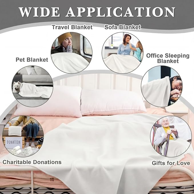 Newwiee 48 Pcs Bulk Fleece Throw Blankets 50'' x 60'' Oeko-tex Standard 100 Certified for Outdoor Wedding Guest Blankets Donation Homeless Sleepover Lap Pet Sofa, All Seasons Use (White) - Image 5
