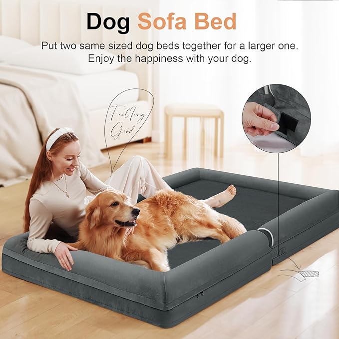 NANUYA Orthopedic Dog Bed for Jumbo Dogs, 53 x 42 Inch, Dark Grey | Egg crate foam for joint support, 3-sided bolster pet sofa, waterproof lining, washable cover, and non-skid base - Image 3