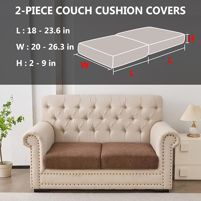 Genina Waterproof Couch Cushion Covers for Pets Washable Sofa Seat Covers | Non Slip,Stretch Jacquard Fabric,Pet Hair & Scratch Protection,Easy Installation,Furniture Protector,Sectional Sofa,2 Piece - Image 2