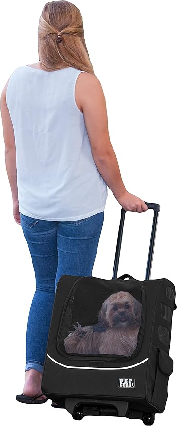 Pet Gear I-GO2 Roller Backpack, Travel Carrier, Car Seat for Cats/Dogs, Mesh Ventilation, Included Tether, Telescoping Handle, Storage Pouch, 1 Model, Available in 6 Colors