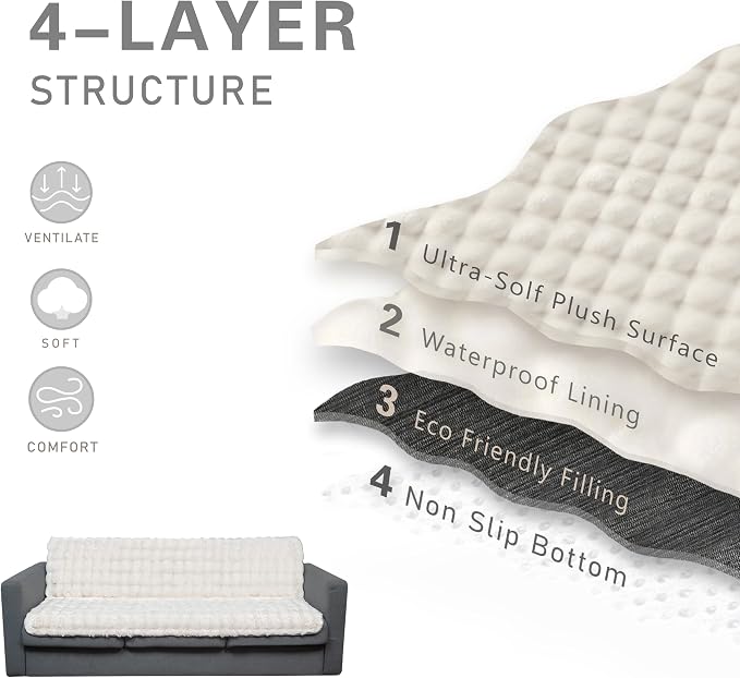 Waterproof Dog Bed Cover, Dog Pad Soft Plush Pet Blanket with Anti-Slip Back for Bed Couch Sofa, Furniture Protector for Small, Medium and Large Dogs and Cats (White-Bubble, 82"x82") - Image 5