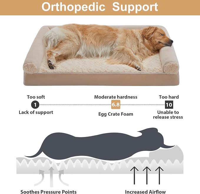 BFPETHOME Orthopedic Washable XXL Dog Bed for Senior Dog Cozy Sleep | Extra Large Waterproof Big Soft Pet Couch Bed for Dogs Relax with Removable Cover Supportive Egg Crate Foam Beige 54x36 Inch - Image 2