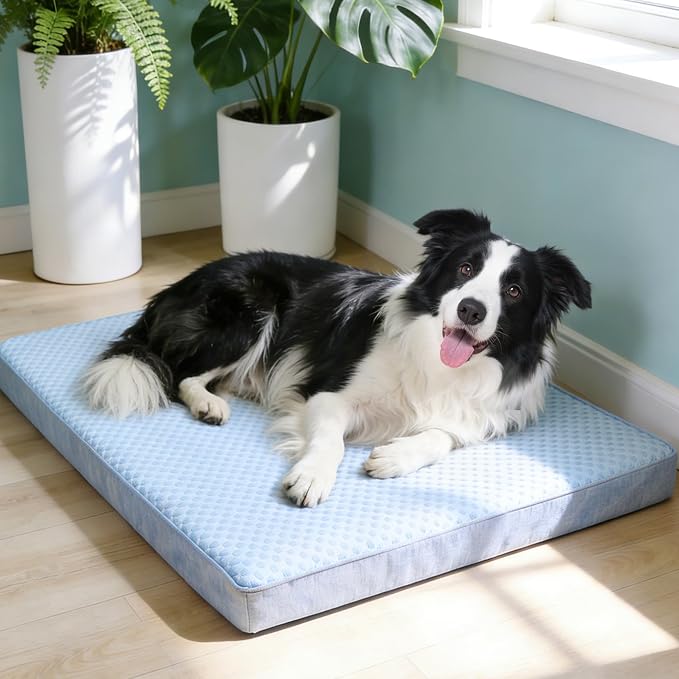 Cooling Dog Bed for Large Dogs, Orthopedic Memory Foam Pet Bed for Crate with Removable Washable Cover,Ideal for Arthritic Dogs (Cooling Fabric, Large-35"x 22" x 3") by ABETTERLIFEWITHPET