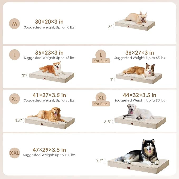 EHEYCIGA XL Memory Foam Dog Crate Mat Washable, 41x27Inch, Beige | High Density Egg Crate Foam, Waterproof Liner, Removable Easy Clean Cover, Non-Slip Bottom, Fits Crate, Floor and Sofa - Image 3