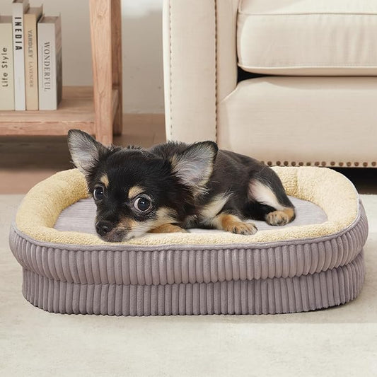 Orthopedic Dog Bed for Puppy,Extra Small Dogs Breeds,Oval Cat Bed,High Density Egg Crate Foam Dog Sofa Beds,Pet Couch Bed with Four Sided Bolster,Removable Washable Cover&Non-Slip Bottom by DEBANGHOME