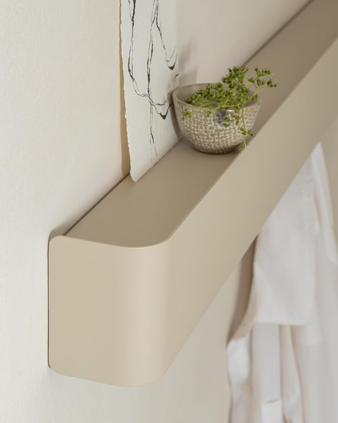 Kazai. Coat Rack Wall Mount with Shelf 'Tone' | Modern Design Coat Hanger with Hidden Hooks and Storage | Hat Rack with Shelf in Metal | Wall-Mounted Purse Organizer | Sand Taupe - Image 2