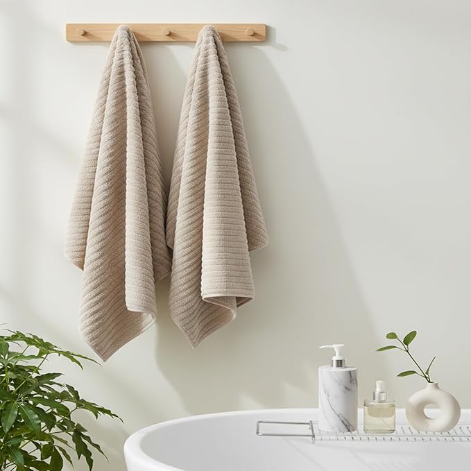 4 Piece Bath Towels, 30"x60" Microfiber Towels Set, Beige | Large Bathroom Towels, Soft Touch, Highly Absorbent, Quick Dry, Lint Free, Long-Lasting, Family Use, Guest Bath & Daily Use - Image 3