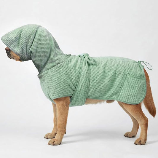 Medium to Large Size Dog Bathrobe, Quick Drying Super Absorbent, Warm Dog Towels, Adjustable Hoodies and Belts for Dog Bath Products (Green Jacquard,5XL) by KOOGAL