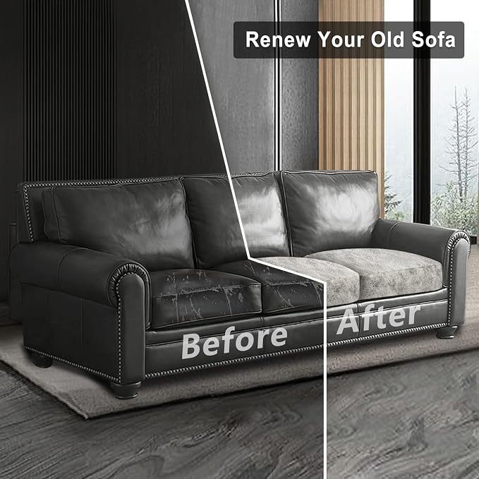 ANARACHON Leather Look Couch Cushion Covers Sofa Seat Slipcovers Sets Couches Furniture Protector for Sectional Armchair Loveseat Pets Kids Stretch Spandex Fabric (3 Cushion Sofa, Griege) - Image 7