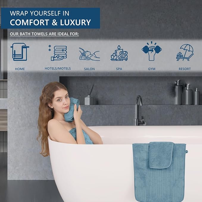 Extra Large Bath Sheet Set of 4,Ultra Soft Fluffy Towel,35”x 70”Oversized Bath Towel Set,Premium Microfiber Bathroom Towel Set Highly Absorbent Quick Dry Shower Towel for Bathroom,Hotel,Spa(Turquoise) - Image 6