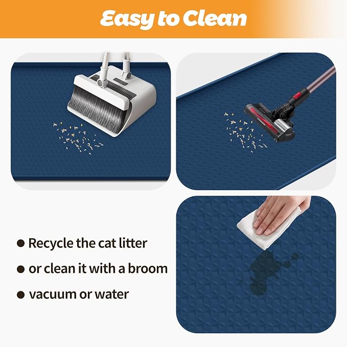 Cat Litter Mat for Litter Box 51"x25.6" Extra Large Silicone Mat, Blue | Waterproof Non-Slip Litter Box Mat with Raised Edges, Cat Litter Trapping Mat for Pet, Cat Litter Rug for Floor - Image 5