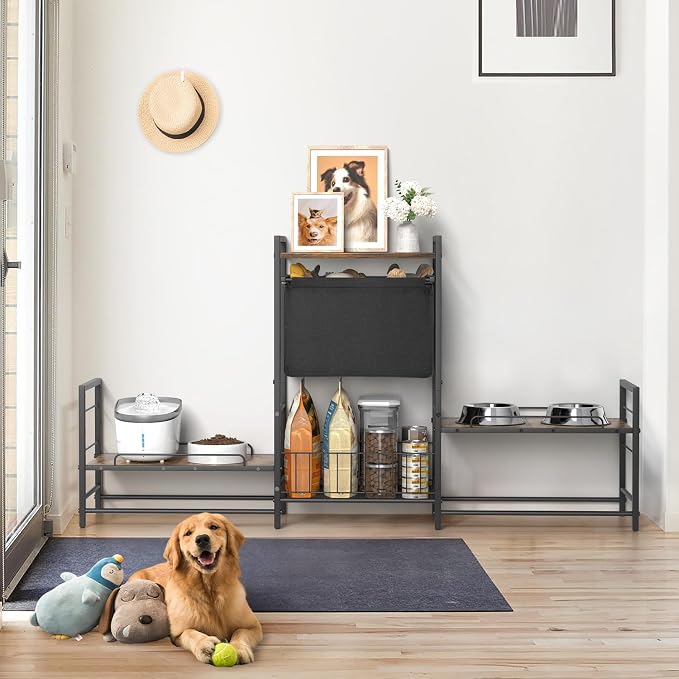 Lomivra Dog Feeding Station with 2 Elevated Bowl Stands & Large Storage | For 2-3 Dogs, 4 Adjustable Bowl Heights, Fit Large Medium Small Dogs, Fit All Bowl Types, Pull-Out Toy Bin, Dog Food Storage - Image 8