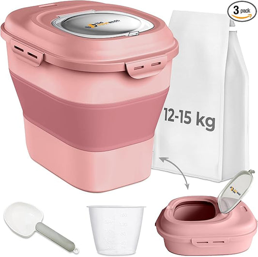 Dog Food Storage Container 30-35 lb, Airtight Collapsible Cute Dog Food Container with Wheels & Scoop, Stackable Pet Food Storage Container for Dog & Cat Food by Unknown