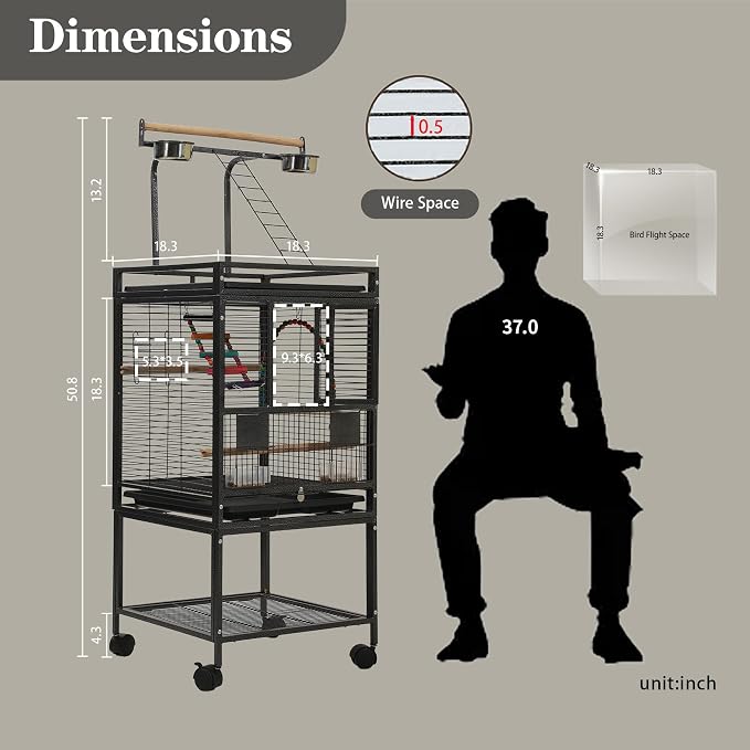 51" Small Bird Cage with Stand,Parakeet Cage, Parrot cage with Parakeet Toys, Bird Cage Accessories for Lovebirds Cockatiel Conure Finch Canary Budgie - Image 2