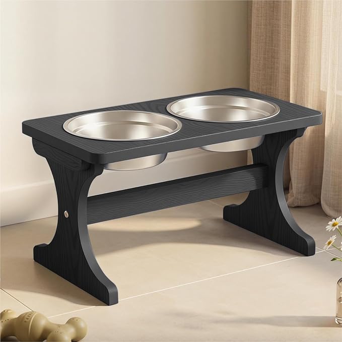 Raised Dog Bowl Stand for Medium Breed, Feeding Station with 35 oz 2 Stainless Steel Bowls & Licking Plate,Dog Food Bowl Black - Image 3