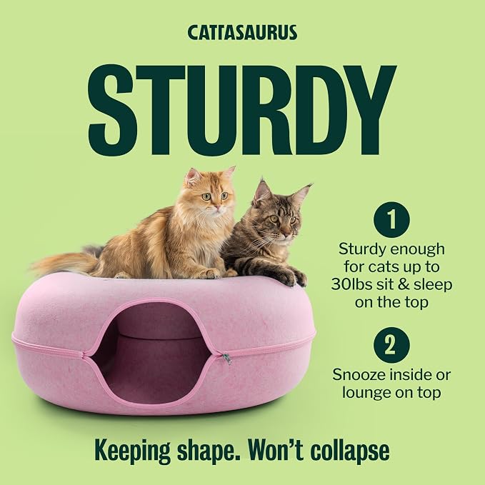 Cattasaurus Peekaboo Cat Cave Donut for Multiple & Large Cats up to 30-45 lbs, 3-in-1 Self Warming Cat Bed, Tunnel & Scratcher for Indoor Cats, Washable & Detachable Small Dog Bed (Pink, Jumbo) - Image 4