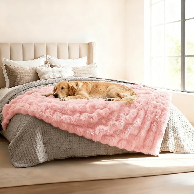 Waterproof Dog Blanket for Sofa Bed Couch, Couch Cover Blanket Fluffy Faux Rabbit Fur Reversible Furniture Protection, Pet Blanket for Medium Large Dogs Cats - Image 3