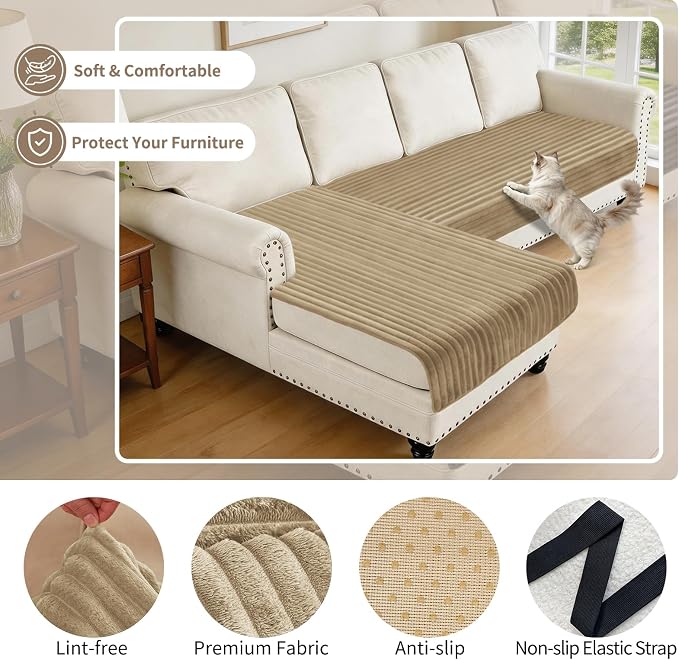 100% Waterproof Couch Covers for Sectional Sofa, Washable Couch Cover, L Shaped Couch Cover for Dogs, Non Slip 2 Pieces Sofa Cover Pet Friendly, 35"x63"+35"x70.9"-Camel - Image 4