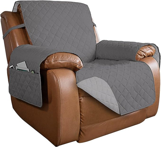 PureFit Reversible Recliner Chair Covers Couch Covers for Dogs, 28 in | Gray/Light Gray, Water Resistant Couch Protector, Washable Pet Couch Cover with Non Slip and Elastic Straps For Kids by PureFit