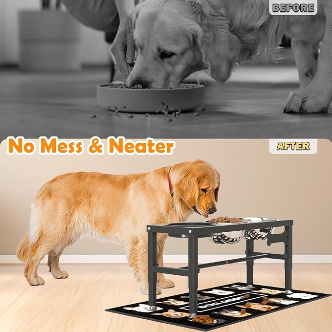 3-in-1 Slow Feeder Dog Bowl Stand, Elevated Raised Feeder with 1 Slow Feed & 3 Stainless Steel Bowls, Iron Stand, Custom Name Plate & Mat - Easy Clean for Fast Eaters, Multiple Dogs - Image 6