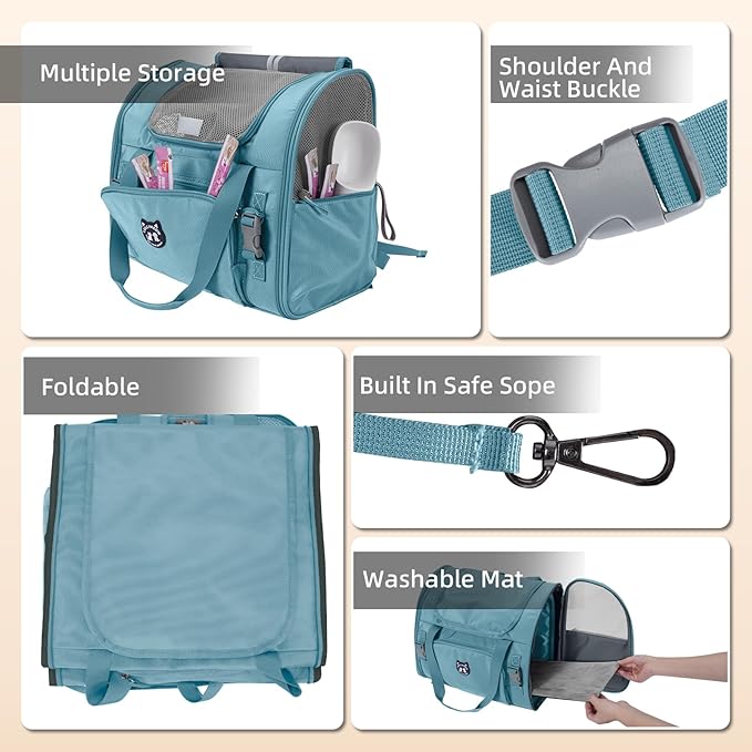 Lollimeow Expandable Cat Carrier Backpack for Large Cats - Airline Approved Pet Carrier Backpack for Small Dogs, Hiking & Travel, Waterproof with Breathable Mesh, 14lbs Capacity (Polar Blue, Standard)