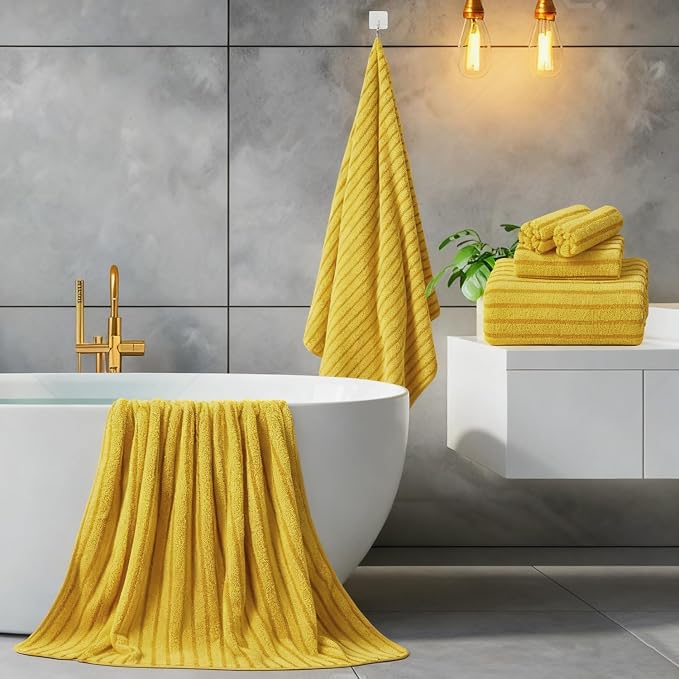 Mistyrose Bath Towels,4 Pack Turmeric 35"x70" Large Bath Towels Microfiber Absorbent XL Bath Sheets Super Soft Towels for Bathroom Quick Dry Oversized Shower Towels for Family Hotel Spa Gym - Image 2