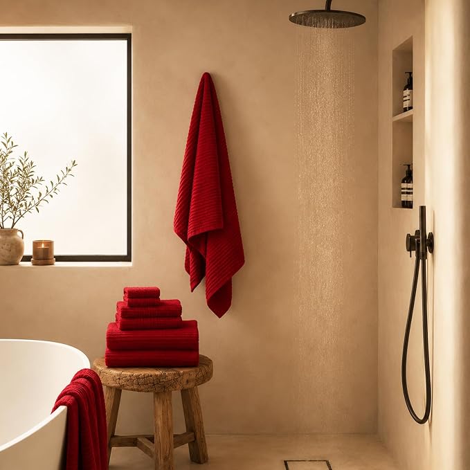 6 Piece Bath Towel Set, 30"x60" Microfiber Towels,Red | Quick dry, Highly Absorbent,shower towels for bathroom gym,2 large Bath towels,2 hand towels,2 washcloths - Image 2