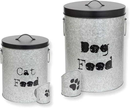 Large 60lb Dog & Medium 30lb Cat Pet Food Storage Canister with Scoop – Durable & Airtight for Freshnesss, Minimalist Design & Recyclable, Metal Container (Combo - Large Dog Bin & Med Cat Bin) by ThePetSteel
