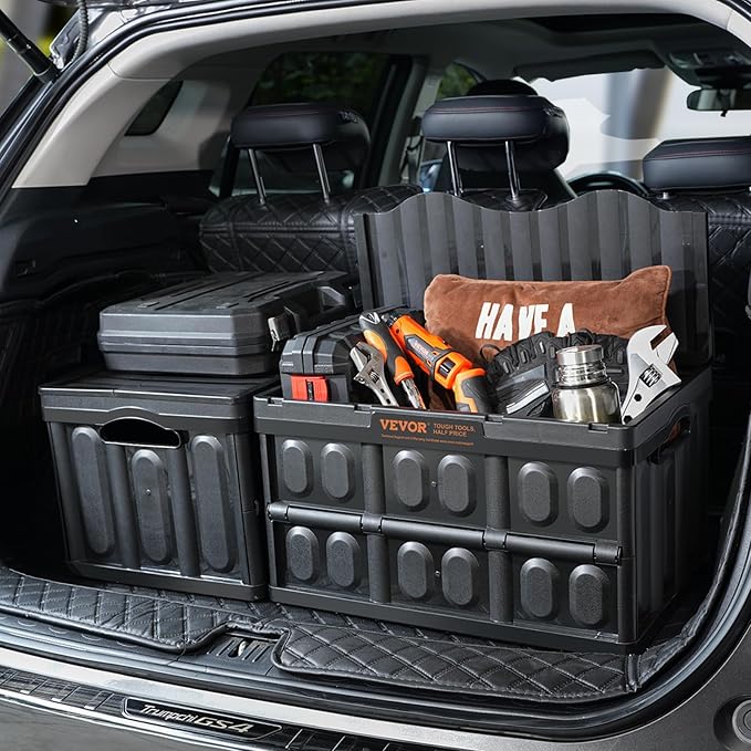 VEVOR 45L Collapsible Storage Bins with Lids 3 Packs, Stackable Utility Crates with Handles, Large Folding Containers for Organizing Tools, Snacks, Books, Food, Drinks, Camping & Transport - Image 9