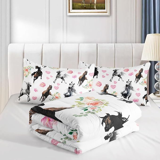 Western Horse Comforter Set Retro Floral Printed Bedding Set with 1 Comforter and 2 Pillowcases for Boys and Girls Bedroom All Season(Horse Twin) - Image 4