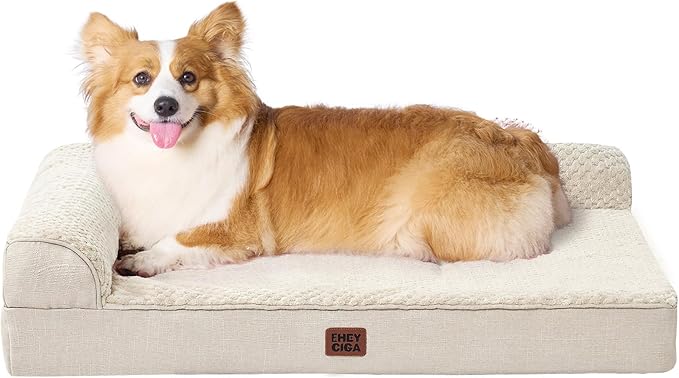 EHEYCIGA Large Dog Bed Memory Foam for Crate, Orthopedic Dog Bed Large Size Dogs with Washable Removable Cover, Waterproof Pet Sofa Couch with Nonskid Bottom, 35x22x6, Beige by EHEYCIGA