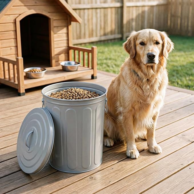 Plexon 5 Gallon Small Metal Trash Can with Lid Outdoor Galvanized Steel Bucket with Lid 5 Gal Storage Can for Dog Food Bird Seed Storage Container, Gray 2 Pack - Image 7