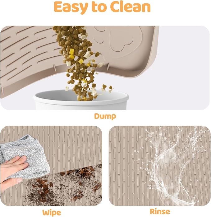 Dog Food Mat 57''x40'' Extra Large Dog Mat for Food and Water, Khaki | Silicone Dog Bowl Mat with Raised Edge, Waterproof Non-Slip Pet Feeding Mat for Floors, fit for Dog Cat Bowls - Image 5