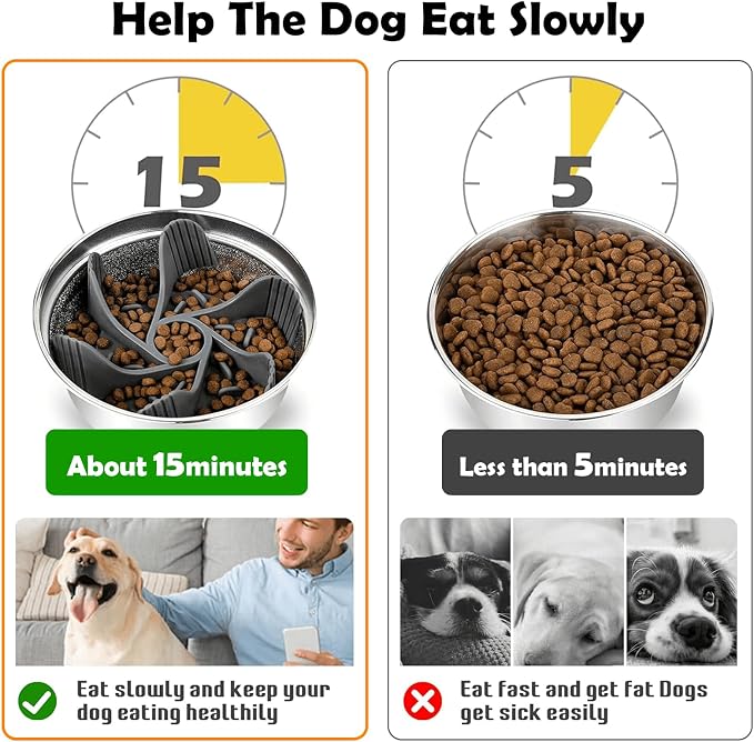 Raised Dog Bowl with Spill-Proof Mat, 4 Adjustable Heights, Two 3000ML Stainless Steel Bowls with Slow Feeder, Elevated Food & Water Bowls for Medium, Large, and Extra Large Dogs - Image 6