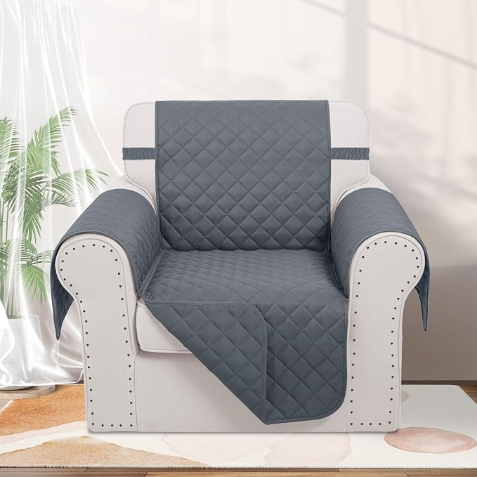 Reversible Recliner Chair Covers, 23" Chair, Dark Blue | Chair Covers for Living Room with Elastic Straps, Water Repellent, Chair Protectors Covers for Dogs - Image 6