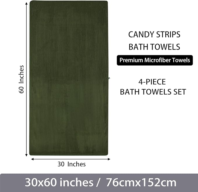 4 Piece Bath Towels, 30"x60" Microfiber Towels Set, Olive Green | Large Bathroom Towels, Soft Touch, Highly Absorbent, Quick Dry, Lint Free, Long-Lasting, Family Use, Guest Bath & Daily Use - Image 8