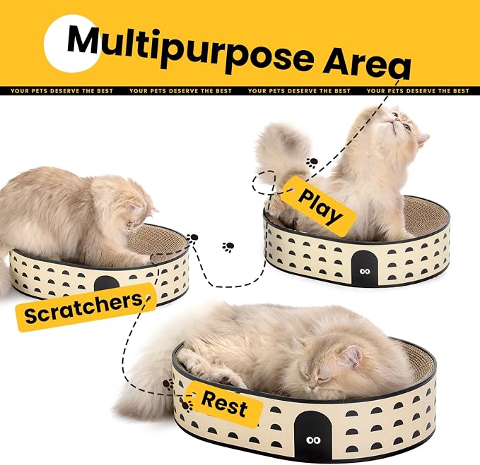 Conlun Oval Cat Scratcher Bed | Scratching Bowl Lounge for Kittens | Medium | Corrugated Cardboard Pad | Concave Shape | No Mess Enclosed Base | Serves as Couch Furniture Protector - Image 2