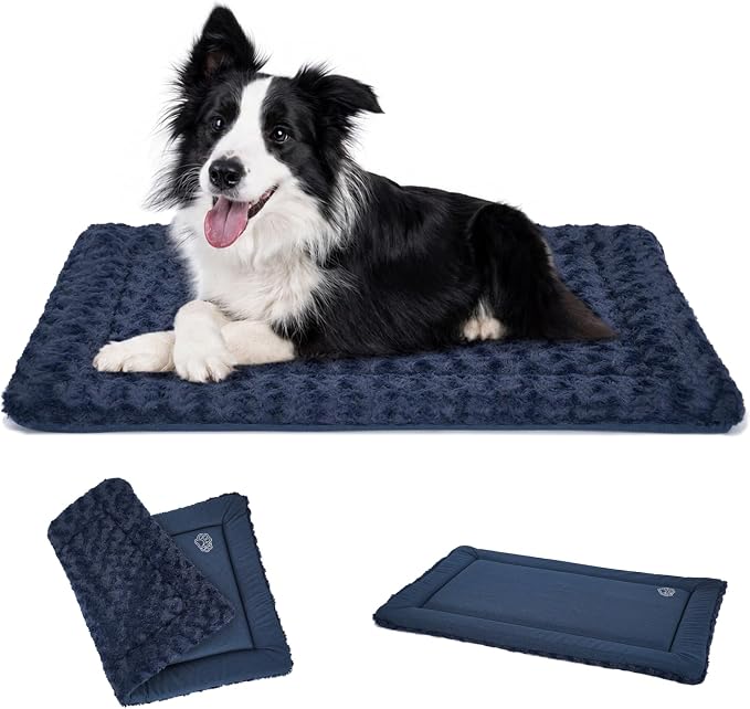 EMPSIGN Dog Crate Pad for 36"x24" Dog Crate, Plush/Canvas Navy | Reversible Kennel Mat (Cool & Warm), Machine Washable, Cozy Plush Sleeping Pad, All-Season Pet Bed by EMPSIGN