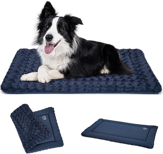 EMPSIGN Dog Crate Pad for 36"x24" Dog Crate, Plush/Canvas Navy | Reversible Kennel Mat (Cool & Warm), Machine Washable, Cozy Plush Sleeping Pad, All-Season Pet Bed by EMPSIGN