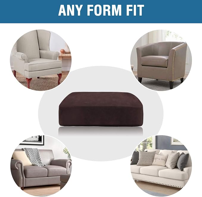 H.VERSAILTEX Velvet Stretch Couch Cushion Cover Plush Cushion Slipcover for Chair Loveseat Sofa Cushion Furniture Protector Seat Cushion Sofa Cover (2 Piece Medium Sofa Cushion Covers, Brown) - Image 7